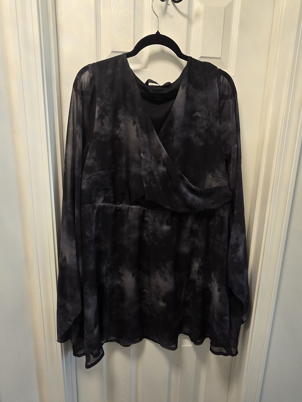 Disturbia Black Gray Tie-Dye Sheer Faux-Wrap Midi Dress